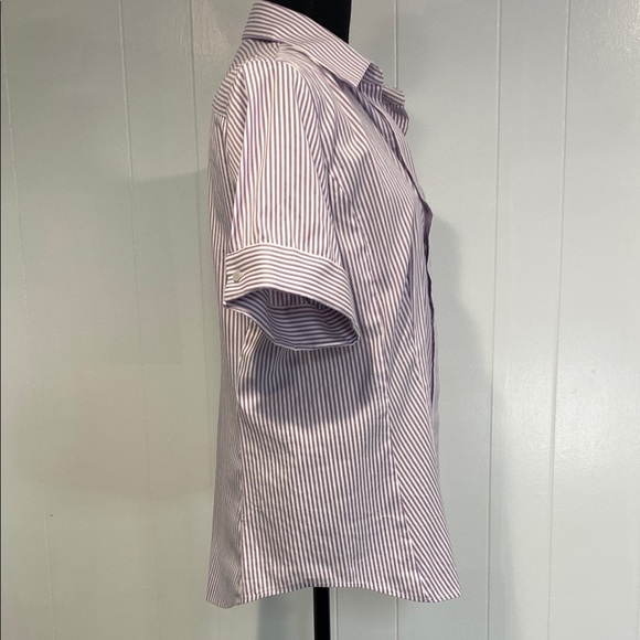 Ann Taylor Shirt Button Down Cuffed Sleeves Striped Tailored Purple Size 14 - Picture 11 of 14